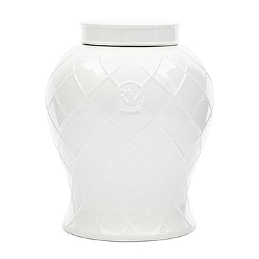 Riviera Maison pot white, flowerpot, with lid, checked, large vase, handmade - RM Piombino Ginger Pot - Porcelain - (ØxH) 21.5x27 on sale